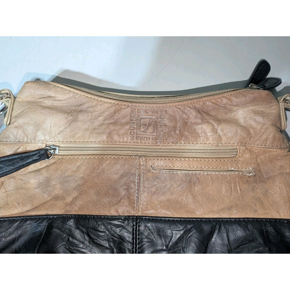 Stone Mountain Colorblock Shoulder Bag Black/Beige Zip Pockets Silver Hardware - Picture 11 of 16